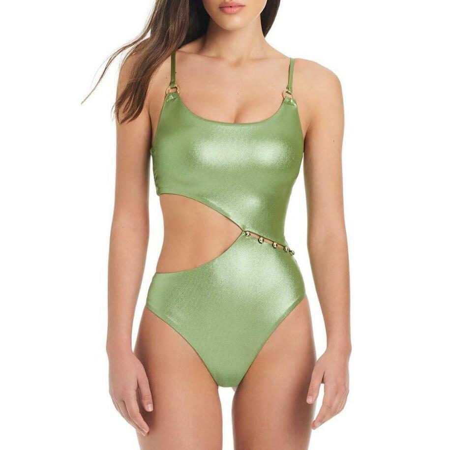 Red Carter Metallic Aloe One-Piece Swimsuit Green M